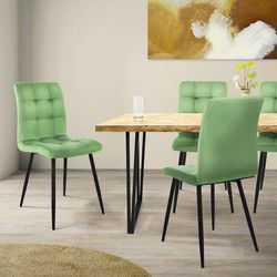 Eetkamerstoel set van 4 salie fluwelen bekleding met metalen poten incl. montagemateriaal ML-Design