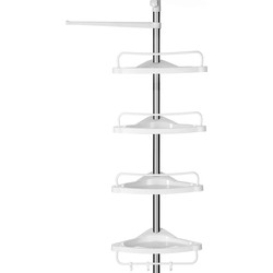 Hoekdoucherek met telescopische stang, 4 planken, 3 haken en 1 handdoekhouder - H95-300 cm