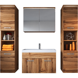 Badplaats Badkamermeubel Set Paso XL 80 x 40 cm - Eiken - Badmeubel met spiegelkast en zijkasten