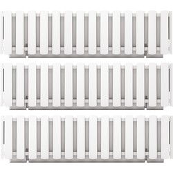 Plantenbak/bloembak Fence look - 3x stuks - kunststof - parel wit - 58 x 18 x 16 cm - Plantenpotten