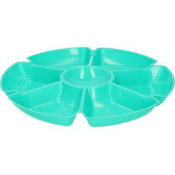 Hapjes/chips serveerschaal - blauw - D29 cm - vakjes dienblad - Serveerschalen