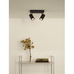 Moderne zwart/mat goud dim-to-warm plafondspot 2xGU10