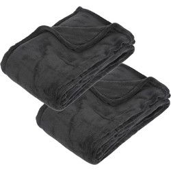 Atmosphera Fleece deken/plaid harig - 2x - antraciet - 130 x 180 cm - Plaids