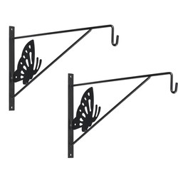 3x stuks muurhaak / plantenhaak met vlinder voor hanging basket van verzinkt staal grijs antraciet 35 cm - Plantenbakhaken