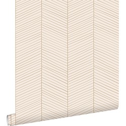 ESTAhome behang visgraat-motief zandkleurig en beige - 0.53 x 10.05 m - 139565