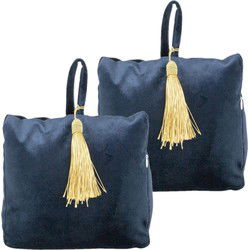 Mars & More Deurstopper - 2x - fluweel - donkerblauw kleurig - 17 cm - Deurstoppers