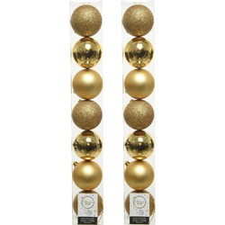 14x stuks kunststof kerstballen gouden 8 cm glans/mat/glitter - Kerstbal