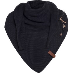 Knit Factory Coco Gebreide Omslagdoek - Driehoek Sjaal Dames - Navy - 190x85 cm - Inclusief sierspeld