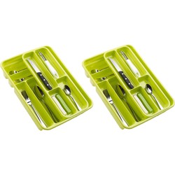 2x stuks bestekbakken/bestekhouders 2 lagen lime groen L40 x B30 x H7 cm - Bestekbakken