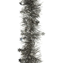 Decoris Kerstslinger - sterren - antraciet grijs - 270 cm - lametta - Kerstslingers