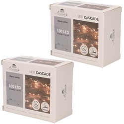 Set van 2x stuks cascade draadverlichting lichtsnoer met 100 lampjes warm wit met 10 lichtdraden - Lichtsnoeren