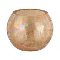  J-Line Theelichthouder Glas Rond Crackle Parelmoer Amber - Small