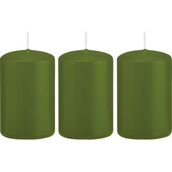 3x Kaarsen olijfgroen 5 x 8 cm 18 branduren sfeerkaarsen - Stompkaarsen