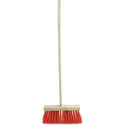 Sorex Kinderbezem buiten - rood/hout - met steel - 78 cm - Bezem