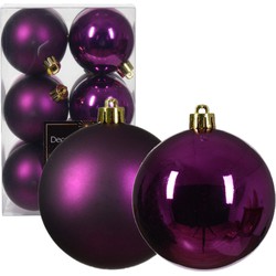 Decoris kerstballen - 12x - paars - 6 cm -kunststof - Kerstbal