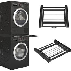 Wasophoogte Wasophoogte® Tussenstuk Wasmachine & Droger met droogrek Zwart