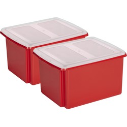 Sunware set van 2x opslagboxen kunststof 32 liter rood 45 x 36 x 24 cm met deksel - Opbergbox