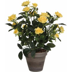 Gele rozen kunstplant 33 cm met pot stan grey - Kunstplanten