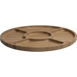 Bamboe houten serveerbord/tapasbord 5 vakken rond D30 cm - Serveerplanken