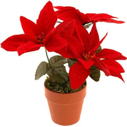 Christmas Decoration Kunstplantje- Kerstster rood - 20 cm -voor binnen - Kunstplanten