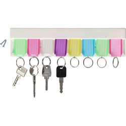 Sleutelrekje met 8 sleutellabels - kunststof - kleurenmix - 29 cm - Sleutelkastjes