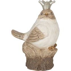 Clayre & Eef Beeld Vogel 14x9x19 cm Wit Beige Polyresin Woonaccessoires