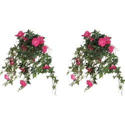 2x stuks groene Petunia donkerroze bloemen kunstplanten 50 cm - Kunstplanten