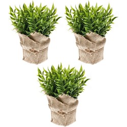 3x Groene kunstplanten muizendoorn kruiden plant in pot - Kunstplanten