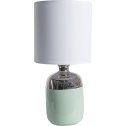 Clayre & Eef Tafellamp  Ø 15x33 cm  Wit Zilverkleurig Keramiek Rond Bureaulamp