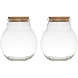 Set van 2x stuks glazen voorraadpotten/snoeppotten/terrarium vazen van 19 x 21.5 cm met kurk dop - Voorraadpot