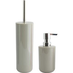 MSV Toiletborstel in houder 38 cm/zeeppompje set Moods - kunststof - beige - Badkameraccessoireset