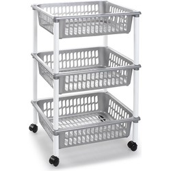 Opberg trolley/roltafel/organizer met 3 manden 40 x 30 x 61,5 cm zilver/wit - Opberg trolley