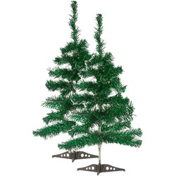 2x stuks kleine glitter groene kerstbomen van 60 cm - Kunstkerstboom