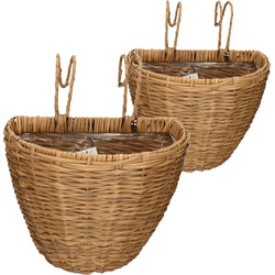 Set van 2x stuks balkonmanden/plantenmanden/plantenbakken bruin rotan 42 en 38 cm - Plantenbakken