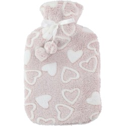 Warmwaterkruik 2 liter met zachte fleece hoes beige/hartjes - Kruiken