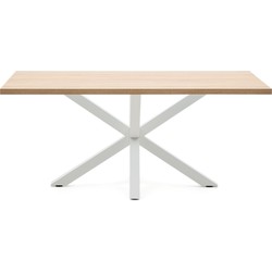 Kave Home - Argo tafel afgewerkt in naturel melamine en stalen poten met witte afwerking 180 x 100 cm