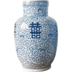 Fine Asianliving Chinese Vaas Blauw Wit Dubbele Blijdschap Porselein