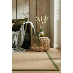 Kira vloerkleed - Jute - Laagpolig - Visgraatpatroon Modern - Naturel / Groen - 200 X 290 CM