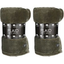 In The Mood Fleece deken - 2x - donkergroen - 130 x 180 cm - Plaids
