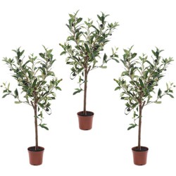 3x Olijfbomen kunstplanten/kunstbomen 65 cm in kunststof plantenpot - Kunstplanten