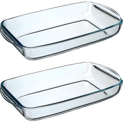 2x stuks ovenschaal rechthoek - Transparant - Geglazuurd glas - 34 x 19 x 5 cm - Ovenschalen