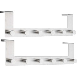 Set van 2x stuks RVS deurkapstok/rek met 6 ophanghaken 39 cm - Kapstokken