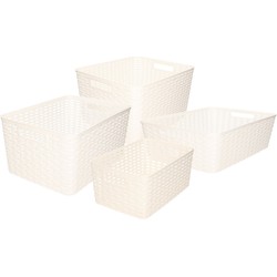 Set van 4x stuks opbergboxen/opbergmandjes rotan parel wit kunststof - Opbergbox