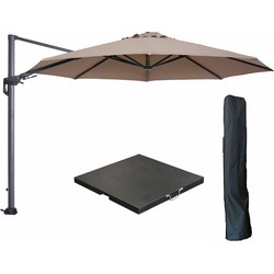 Garden Impressions Hawaii zweefparasol Ø350 cm carbon black / taupe met 90kg black polished parasolvoet en parasolhoes