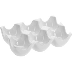 Eiertray/houder voor 6 eieren - wit - porselein - 15 x 10 x 36 cm - Eierdopjes