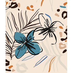 Sanders & Sanders fotobehang bloemmotief beige, blauw en oranje - 2,25 x 2,7 m - 601201