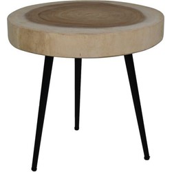 HSM Collection-Ronde Bijzettafel-ø40x51-Naturel/Zwart-Munggur/Metaal