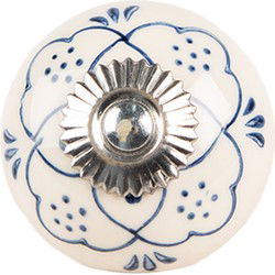 Clayre & Eef Deurknop Ø 4x3 cm Beige Blauw Keramiek