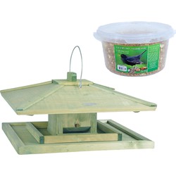 Japans vogelhuisje/voedersilo hout 38 cm inclusief 4-seizoenen mueslimix vogelvoer - Vogelhuisjes