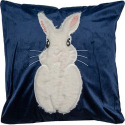 Clayre & Eef Kussenhoes Blauw Wit Polyester Konijn